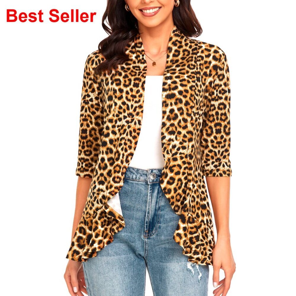 Women's 3/4 Sleeve Cardigan, Open Front, Shawl Collar, S-3XL